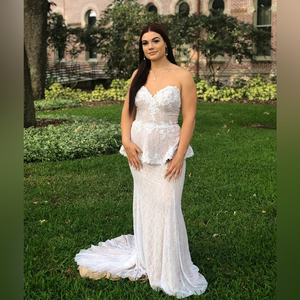 Tony Bowls Ivory White Peplum‎ formal gown bridal prom homecoming pageant sz6